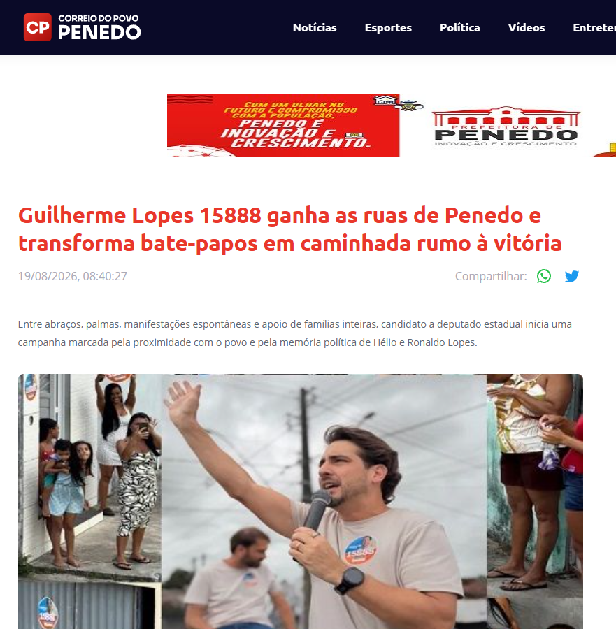 Guilherme Lopes 15888 ganha as ruas de Penedo e transforma bate-papos em caminhada rumo à vitória