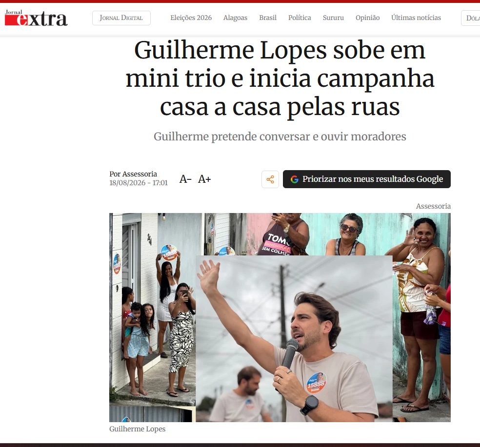 Guilherme Lopes sobe em mini trio e inicia campanha casa a casa pelas ruas