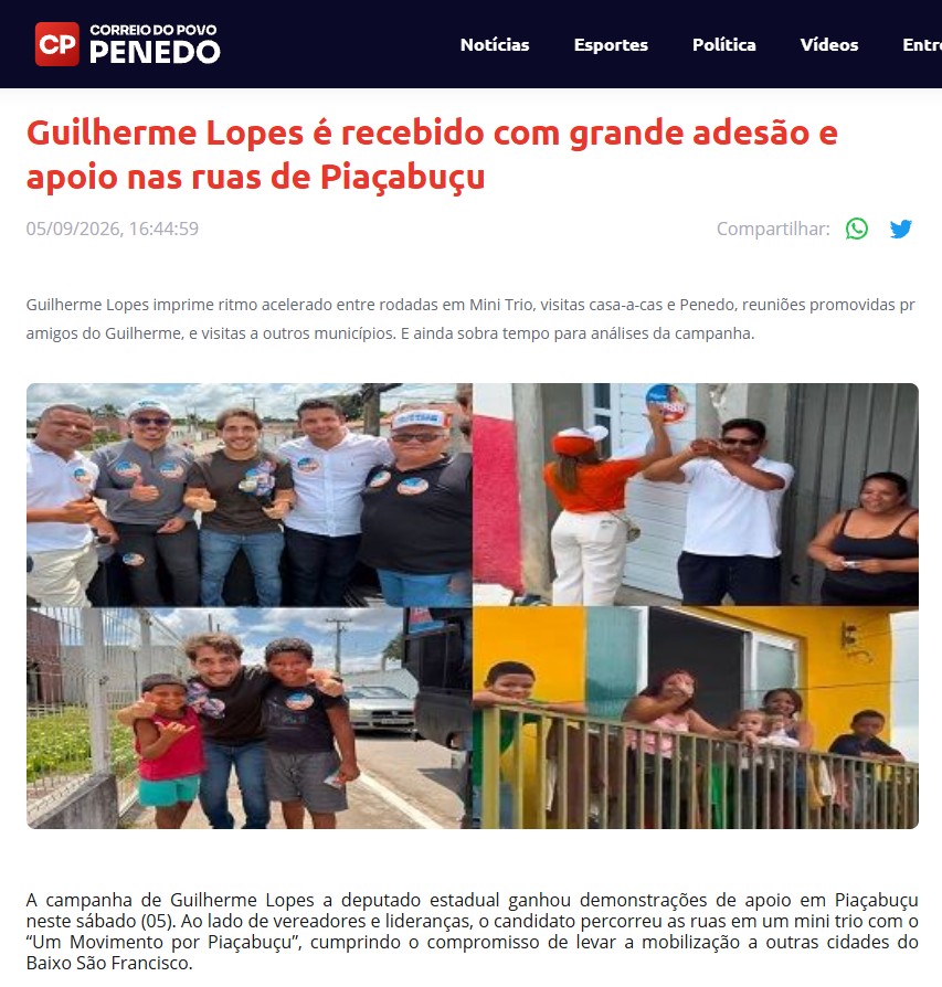 Guilherme Lopes é recebido com grande adesão e apoio nas ruas de Piaçabuçu